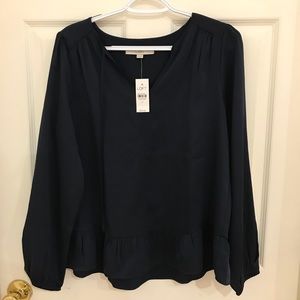 NWT Loft Navy Blue Ruffle Blouse